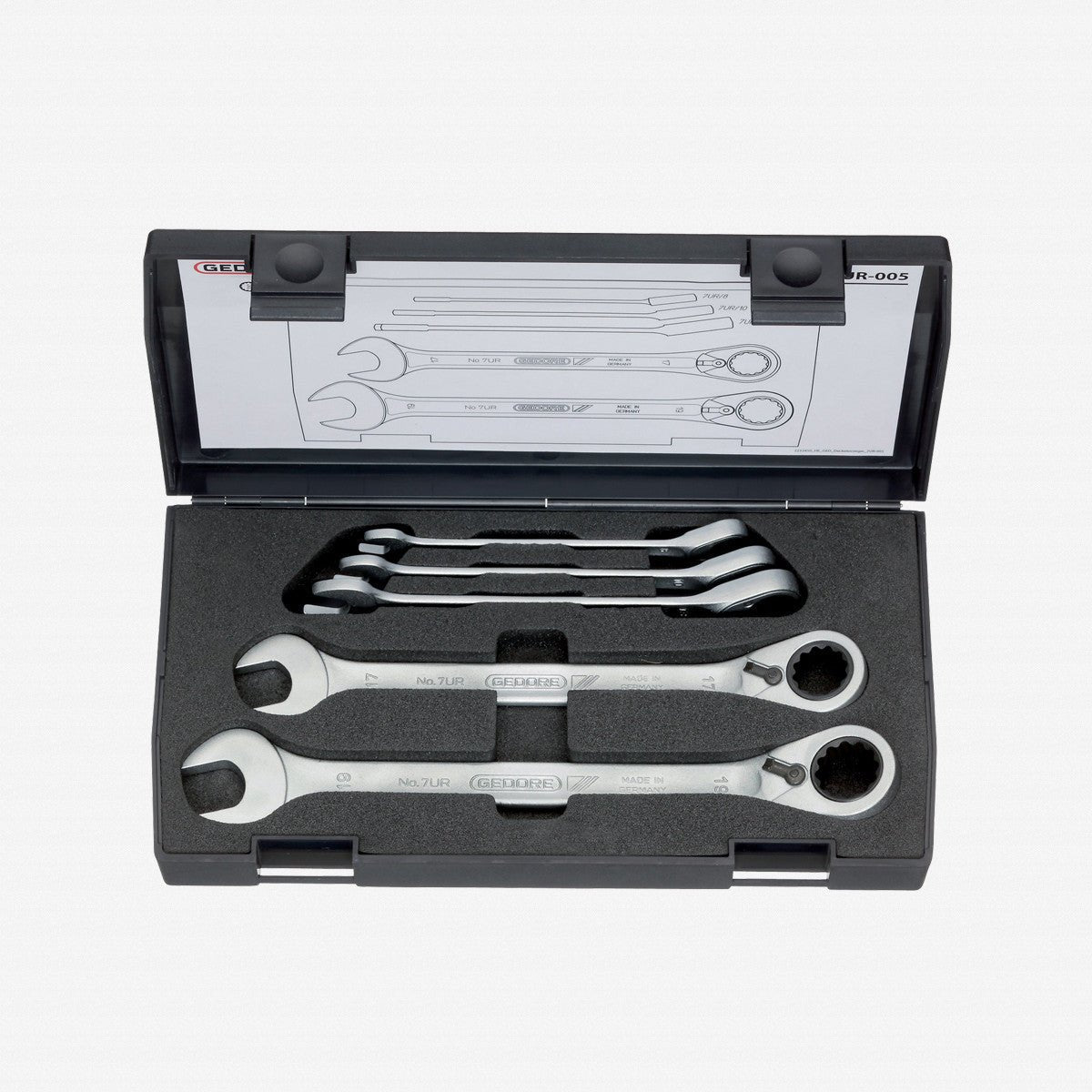 Gedore 2327651 7 UR-005 Combination ratchet spanner set, reversible 5 pcs 8-19 mm