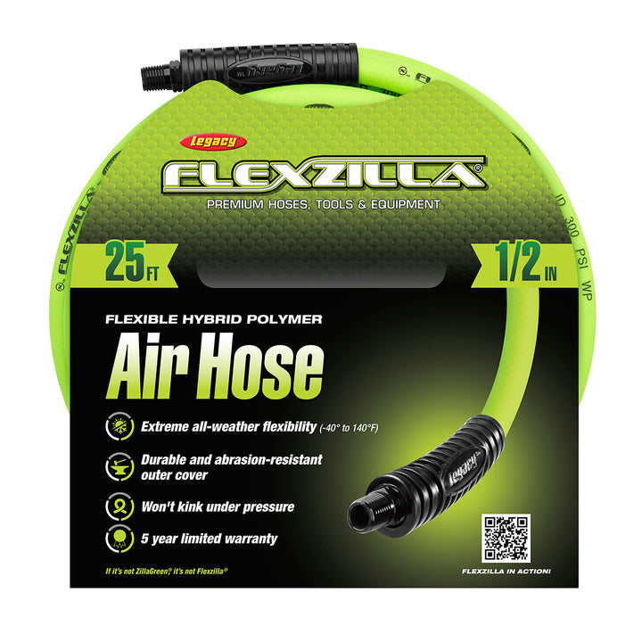 FlexZilla HFZ1225YW3 Air Hose, 1/2" x 25', 3/8" MNPT Fittings