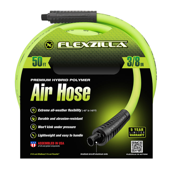FlexZilla HFZ3850YW2 Air Hose, 3/8" x 50', 1/4" MNPT Fittings