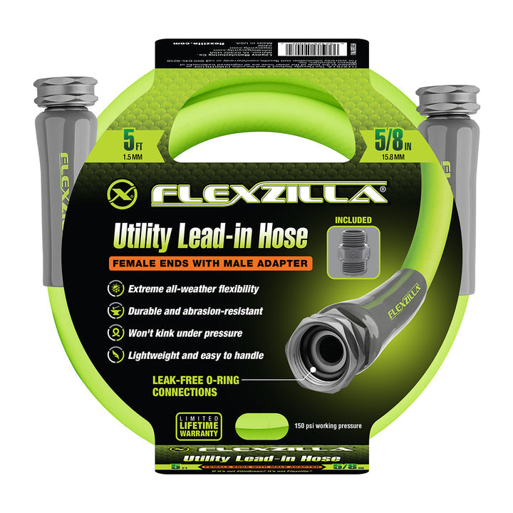 FlexZilla HFZG505YW Garden Lead-in Hose, 5/8" x 5', 3/4" - 11 1/2 GHT Fittings