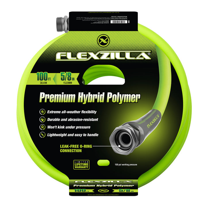 FlexZilla HFZG5100YW Garden Hose, 5/8" x 100', 3/4" - 11 1/2 GHT Fittings