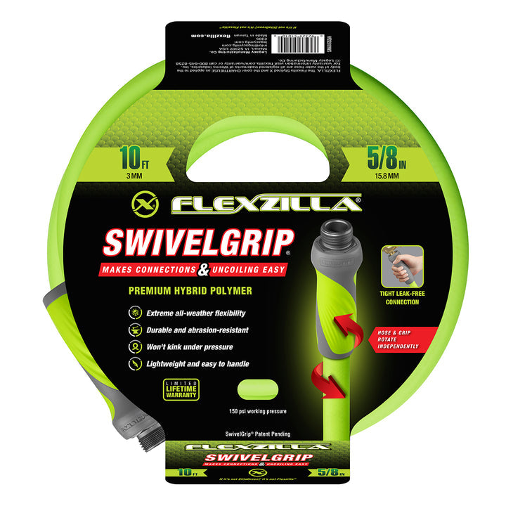 FlexZilla HFZG510YWS SwivelGrip® Garden Lead-in Hose, 5/8" x 10', 3/4" - 11 1/2 GHT Fittings