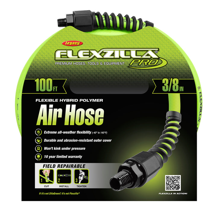 FlexZilla HFZP38100YW2 Pro Air Hose, 3/8" x 100', 1/4" MNPT Fittings