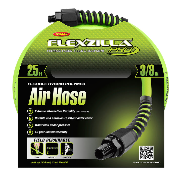 FlexZilla HFZP3825YW2 Pro Air Hose, 3/8" x 25', 1/4" MNPT Fittings