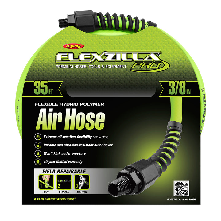 FlexZilla HFZP3835YW2 Pro Air Hose, 3/8" x 35', 1/4" MNPT Fittings