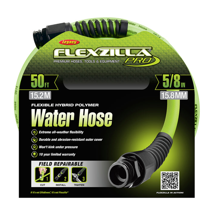 FlexZilla HFZWP550 Pro Water Hose, 5/8" x 50', 3/4" - 11 1/2 GHT Fittings
