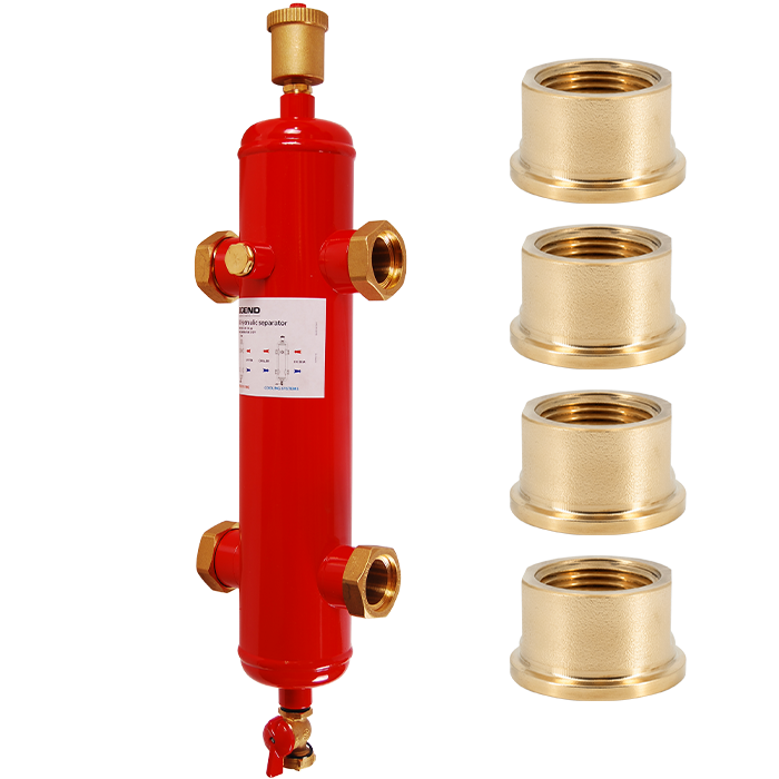 Legend Valves 800-837F 1-1/2" LegendConnect Painted Steel Hydraulic Separator Body with FNPT Connectors, Automatic Air Vent, Check Valve Adapter, Purge Valve, and Insulation Jacket