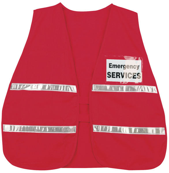 MCR Safety ICV204 Red Incident Command Safety Vest Polyester Cotton Fabric 1 Inch White Reflective Stripes Hook and Loop Front Closure (1 EA)