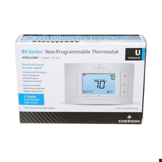 White Rodgers 1F85U-22NP 5" Display Universal Non-Programmable Thermostat, 2 Heat/2 Cool