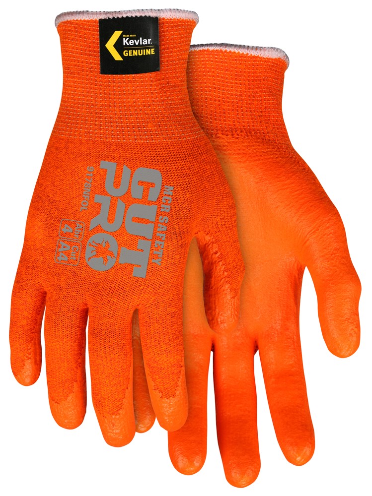 MCR Safety 9178NFOS MCR Safety Cut Pro® 13-Gauge Orange Kevlar® Shell Cut Resistant Work Gloves Nitrile Foam Coated Palm and Fingertips (1 Pair)