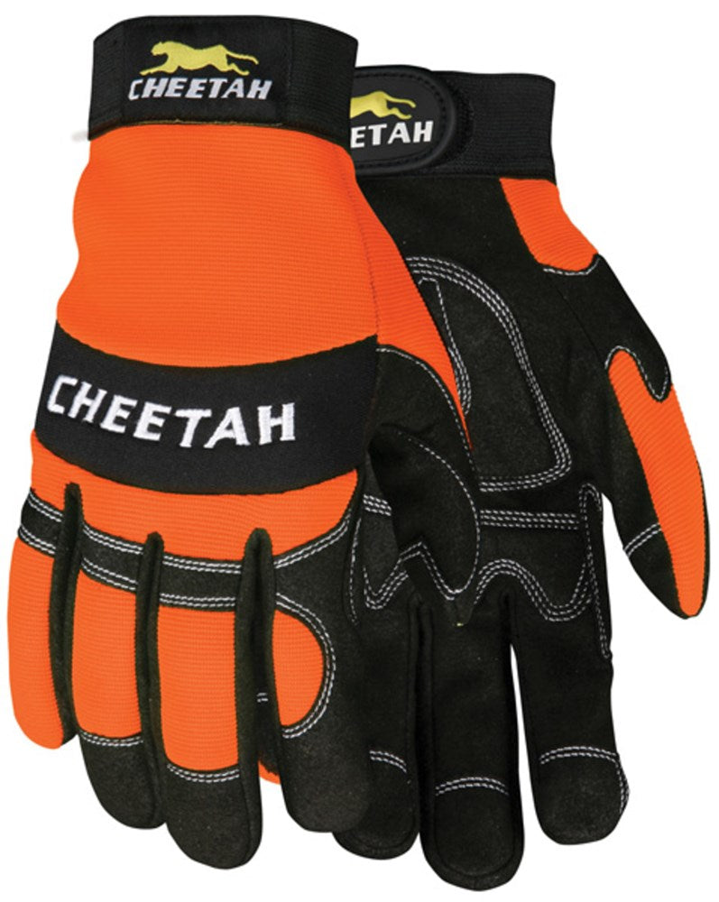 MCR Safety 935HVOM MCR Safety Mechanics Gloves Black synthetic leather palm Orange spandex back Adjustable hook and loop closure G shaped gel palm pad and vented finger sidewalls give you long term comfort (1 Pair)