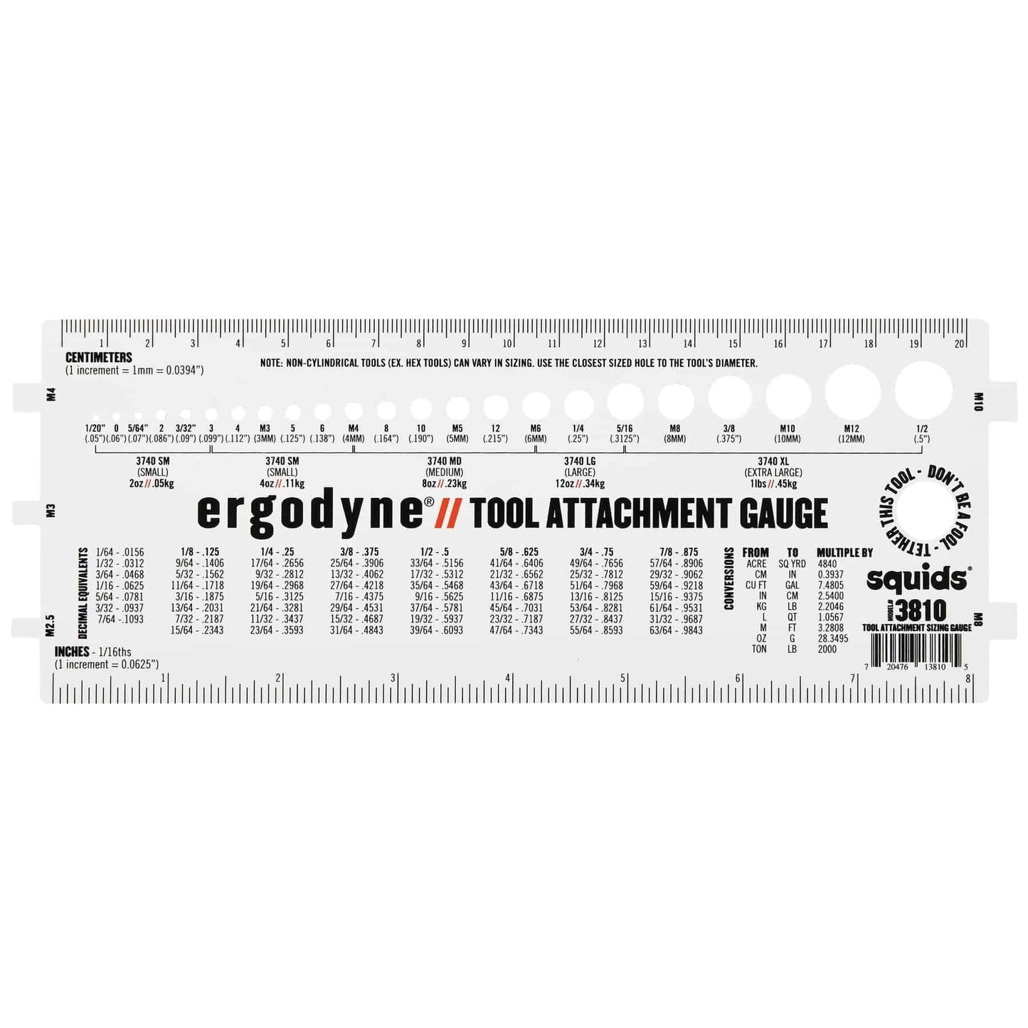 Squids 3810 White Tool Attachment Sizing Gauge