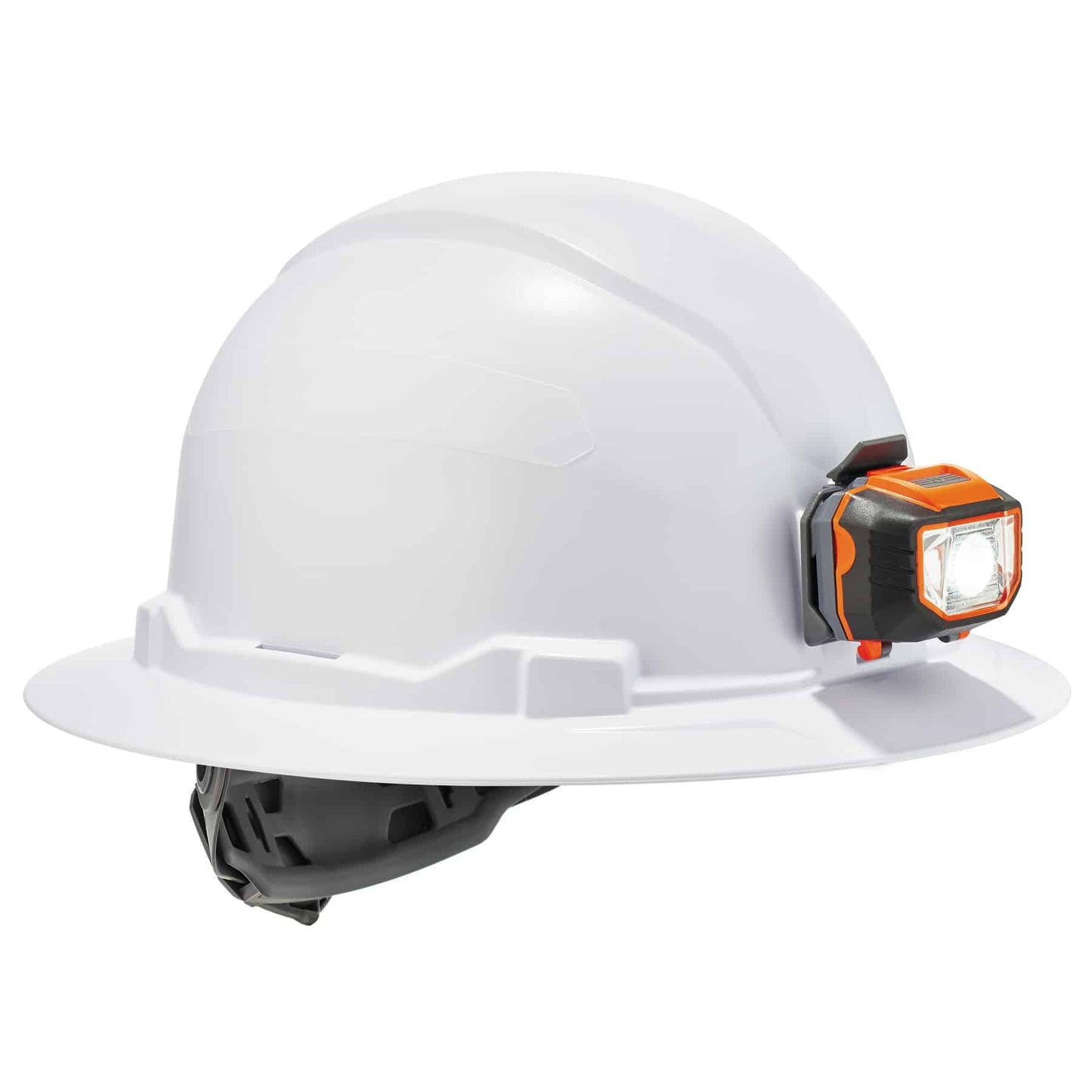 Skullerz 8971LED White Class E Hard Hat Full Brim Ratchet Sups LED Light