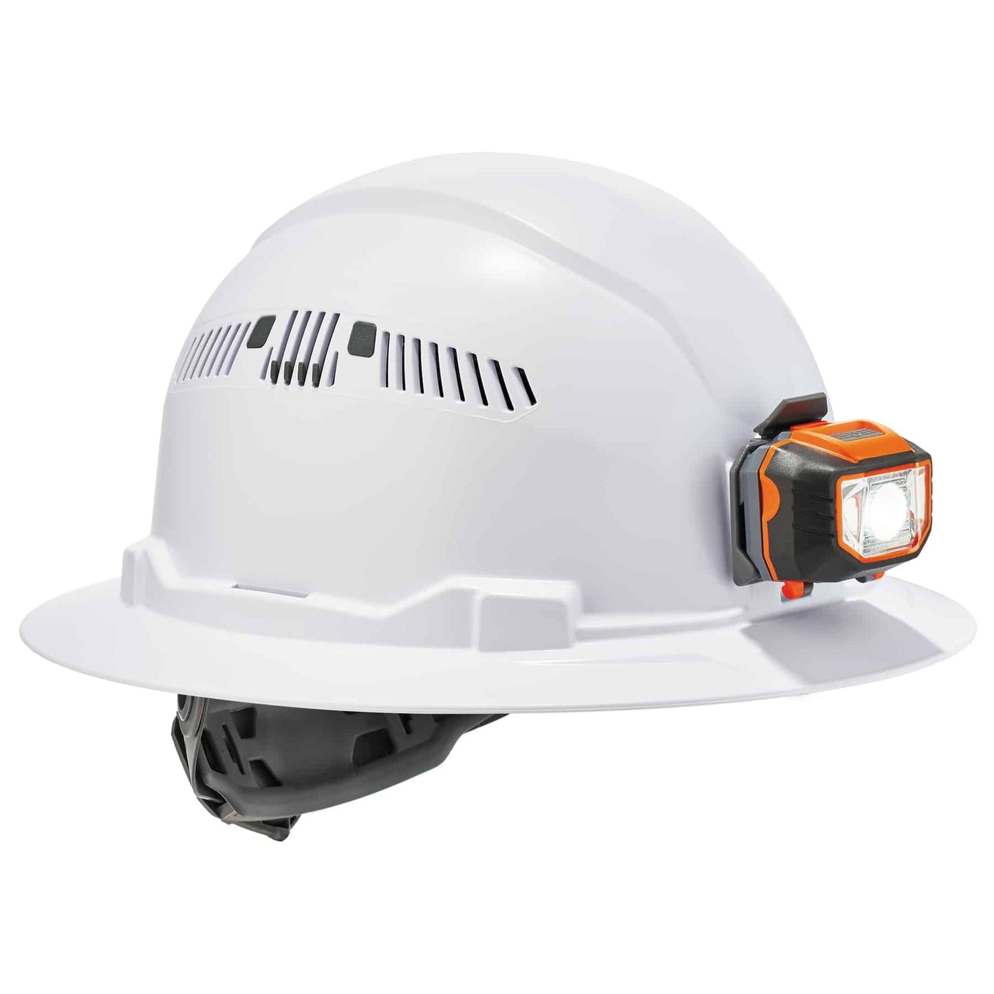 Skullerz 8973LED White Class C Hard Hat Full Brim Vented Ratchet Susp LED