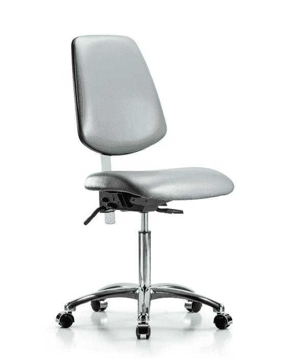 Blue Ridge Ergonomics NCR-VMBCH-MB-CR-T0-A0-NF-RG-8567 Class 100 Vinyl Clean Room Chair - Medium Bench Height with Medium Back & Stationary Glides in Dove Trailblazer™ Vinyl