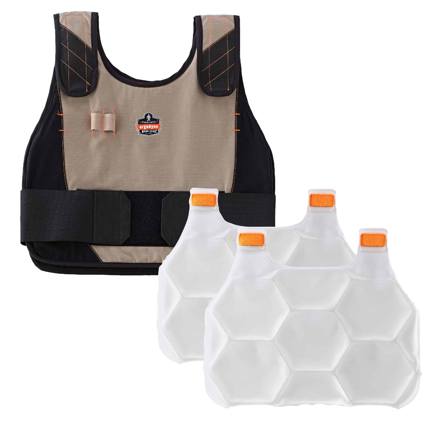 Chill-Its 6215 L/XL Khaki Premium FR Phase Change Cooling Vest with Packs