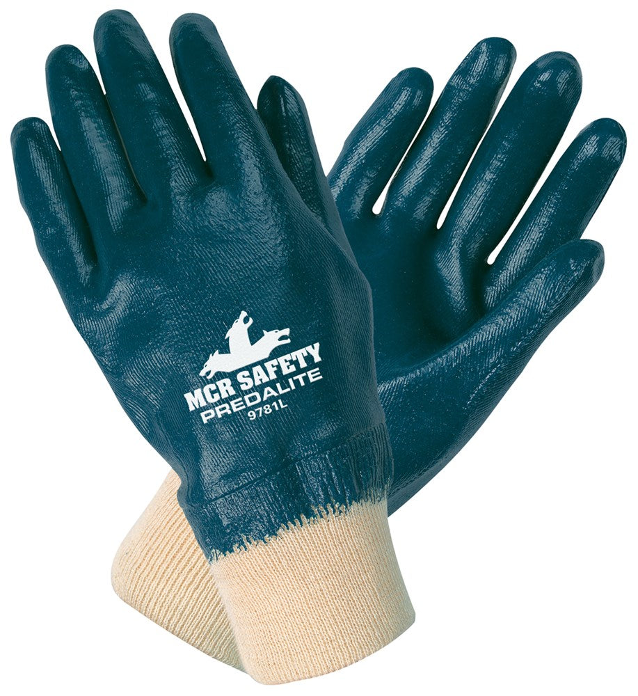 MCR Safety 9781S Predalite® Nitrile Coated Work Gloves Fully Coated Front and Back Knit Wrist and Soft Interlock Lining Treated with ActiFresh® (1 DZ)