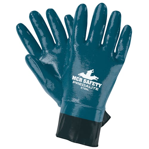 MCR Safety 9786L Predalite® Nitrile Coated Work Gloves Fully Coated Front and Back Soft Interlock Lining Treated with ActiFresh® PVC Safety Cuff (1 DZ)