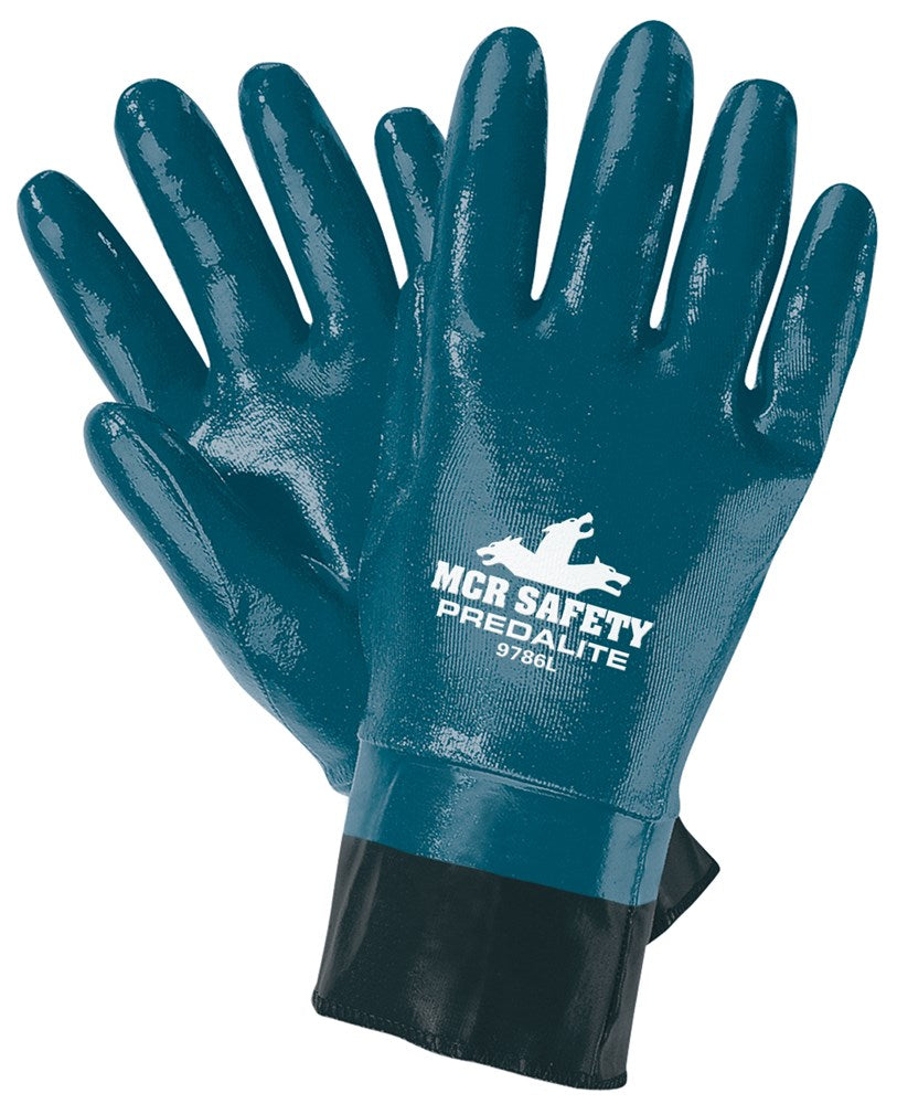MCR Safety 9786S Predalite® Nitrile Coated Work Gloves Fully Coated Front and Back Soft Interlock Lining Treated with ActiFresh® PVC Safety Cuff (1 DZ)
