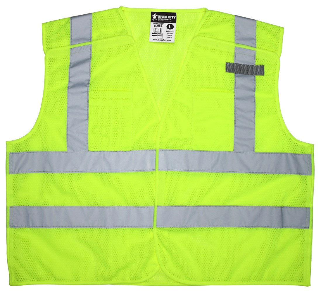 MCR Safety CL2ML2X3 Luminator® Series Hi-Vis Reflective Lime Safety Vest Breakaway Design with Hook & Loop Closures Meets ANSI/ISEA 107 2020 Standard Type R Class 2 Compliant (1 EA)
