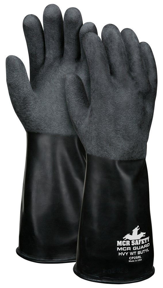 MCR Safety CP25RXL 14 Inch Butyl Rubber Glove 25 mil Rough Finish Gauntlet Rolled Cuff (1 Pair)