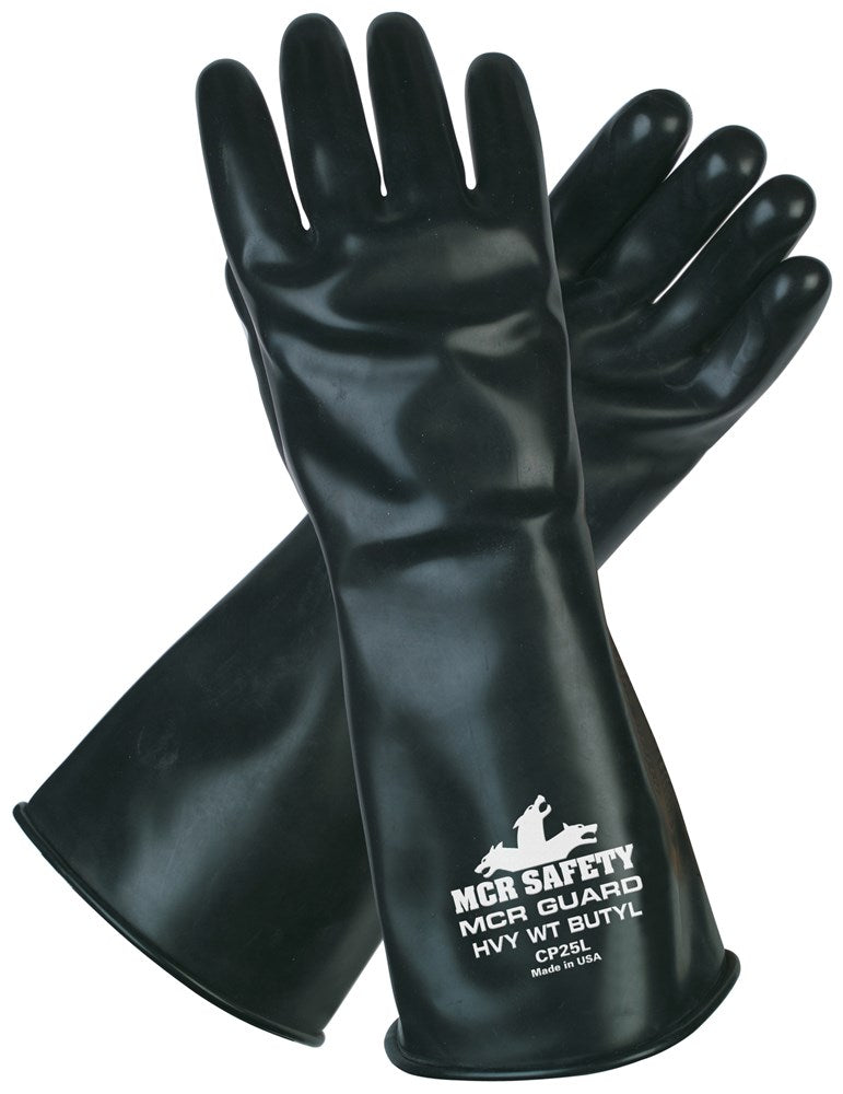 MCR Safety CP25S 14 Inch Butyl Rubber Glove 25 mil Smooth Finish Gauntlet Rolled Cuff (1 Pair)