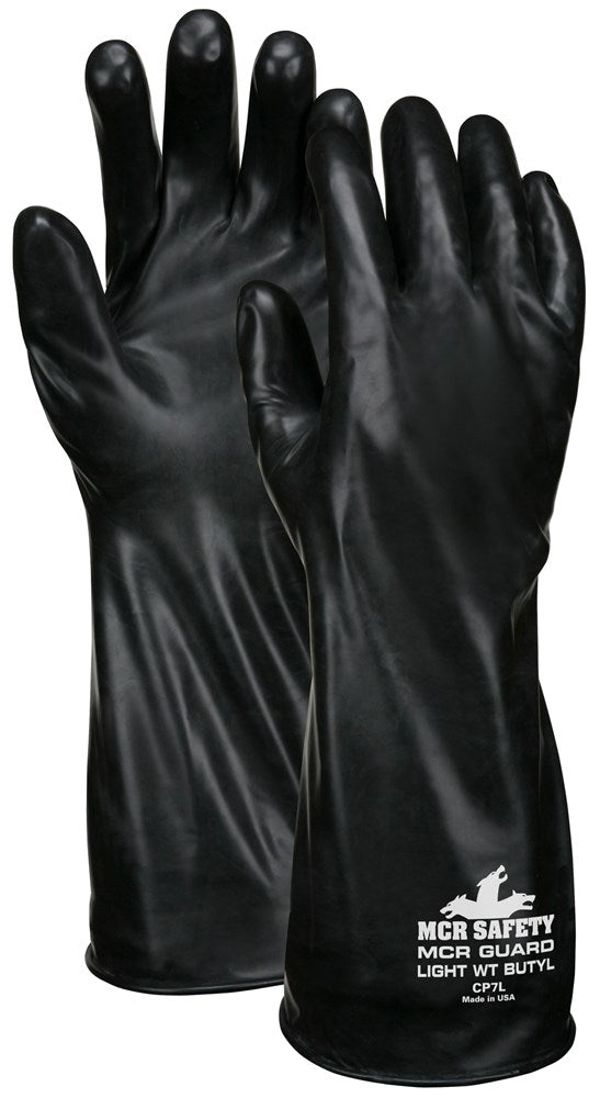 MCR Safety CP7L 14 Inch Butyl Rubber Glove 7 mil Smooth Finish Rolled Gauntlet Cuff (1 Pair)