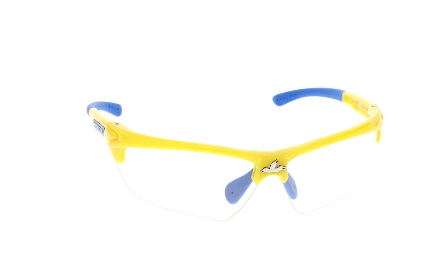 MCR Safety DM1340PF Dominator™ DM3 Series Clear MAX6® Lenses - Anti-Fog Safety Glasses Yellow Frame Color with Blue Temples Adjustable Wire Core Temples and Nose Piece (1 Pair)