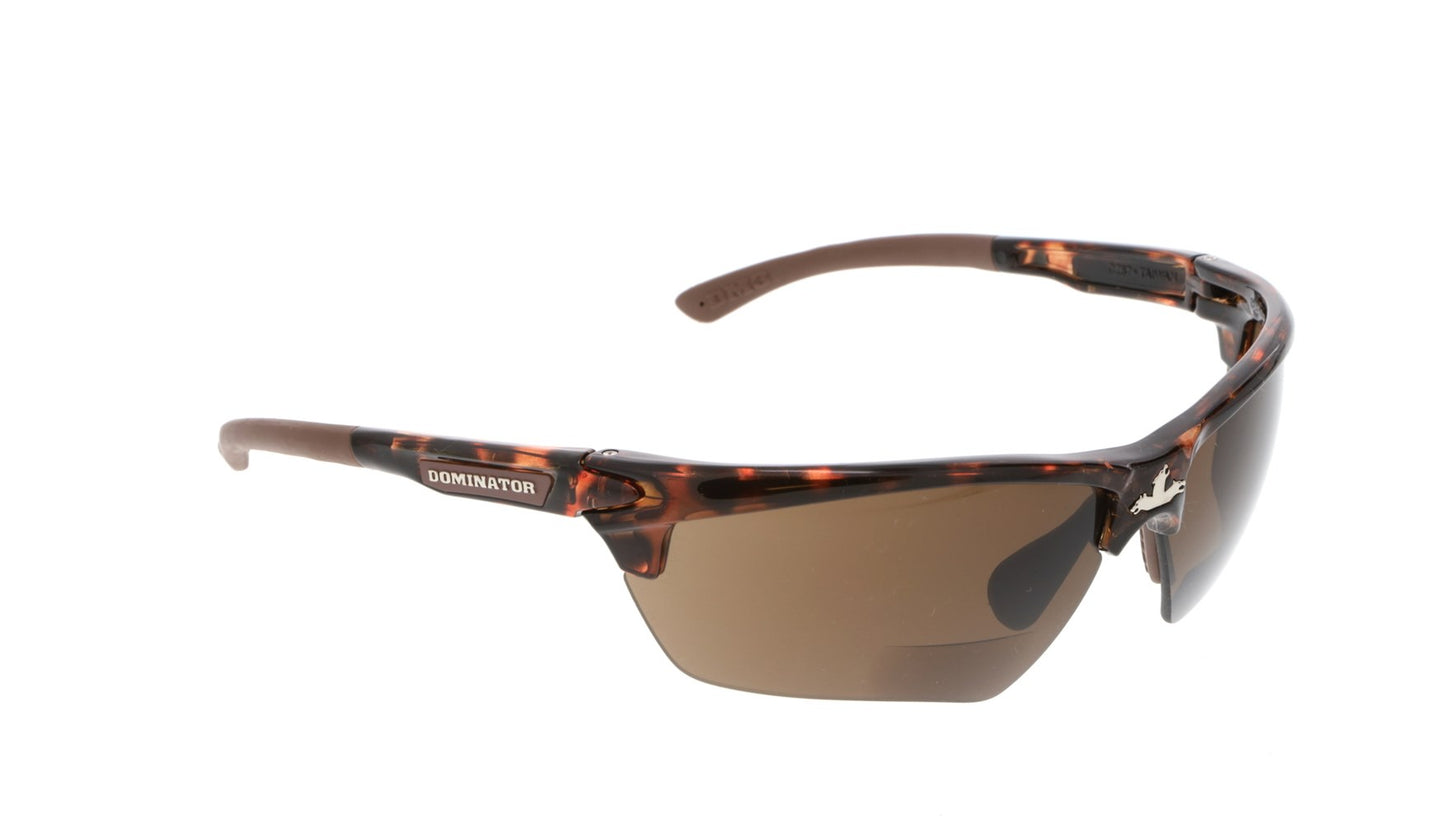 MCR Safety DM13H25BPF Dominator™ DM3 Series Bifocal Readers 2.5 Diopter Brown MAX6® Lenses - Anti-Fog Safety Glasses Tortoise Shell Frame with Brown Temples (1 Pair)