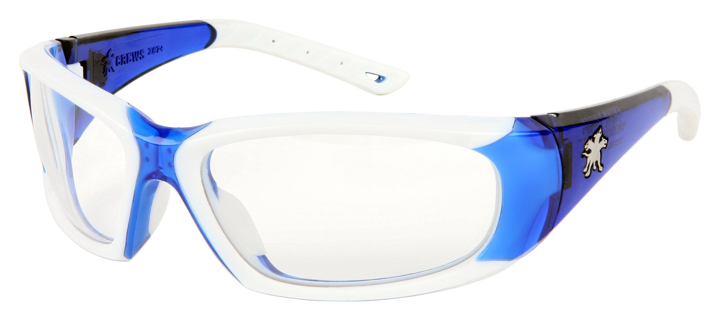 MCR Safety FF320AF ForceFlex® FF3 Series Blue and White Safety Glasses Clear Anti-Fog Lenses Multi-Injection Molding Locks Lenses into Frame (1 Pair)