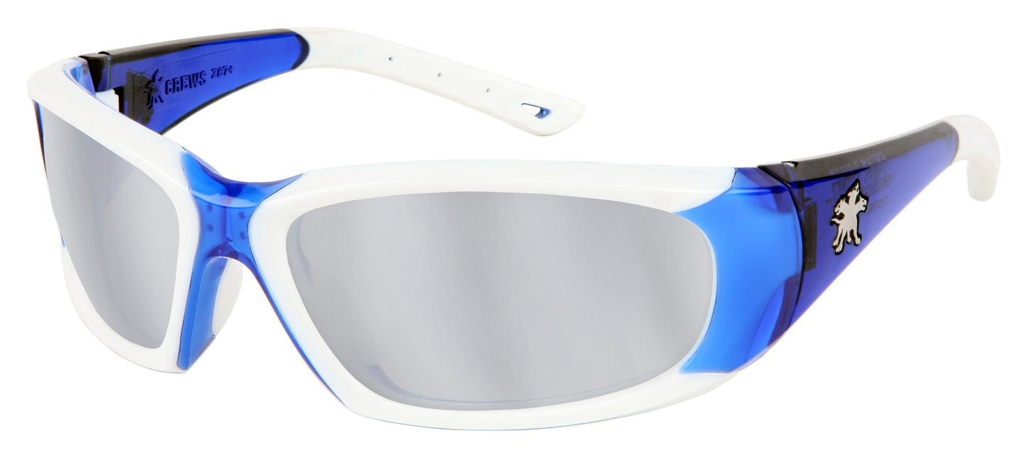 MCR Safety FF327 ForceFlex® FF3 Series Blue and White Safety Glasses Silver Mirror Lenses Multi-Injection Molding Locks Lenses into Frame (1 Pair)