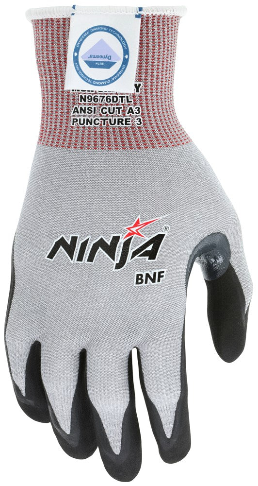 MCR Safety N9676DTS MCR Safety Cut Pro® Ninja BNF Cut Resistant Work Gloves 15 Gauge Dyneema® Diamond Technology NFT® Coated Palm and Fingertips (1 Pair)