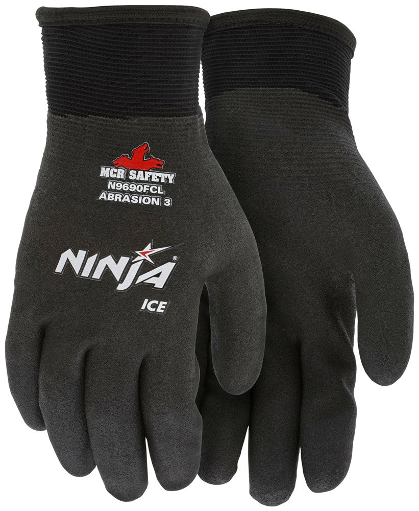 MCR Safety N9690FCL Ninja® Ice Insulated Work Gloves 15-Gauge Black Nylon with Acrylic Terry Interior Fully Coated with HPT (1 DZ)