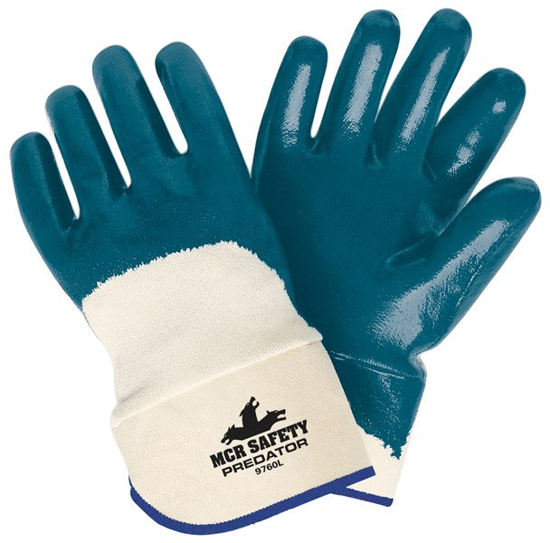 MCR Safety VP9760L Predator® Nitrile Palm Work Gloves Jersey Lining and Safety Cuff Nitrile Dipped Palm and Over-the-Knuckle Vending Packaged (1 Pair)