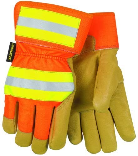 MCR Safety 19261M Luminator® Insulated Leather Palm Work Gloves 2.5 Inch Rubberized Safety Cuff Hi-Visibility Back Grain Pigskin Thermosock® lined for warmth (1 DZ)