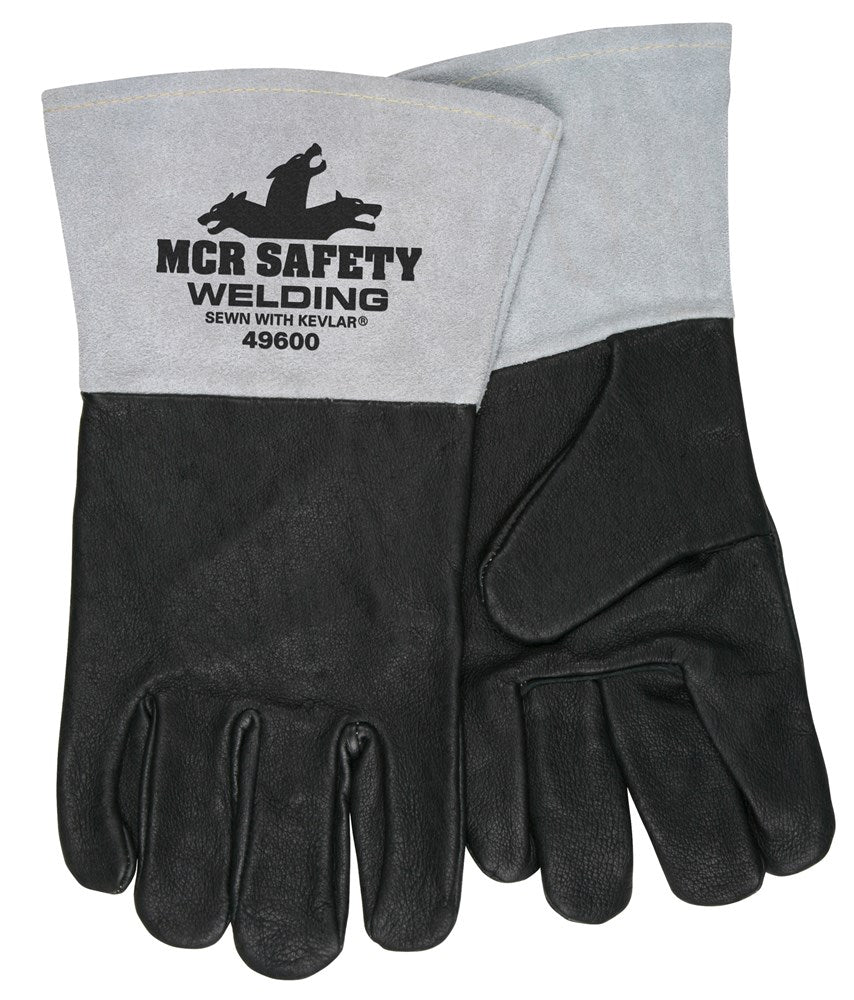 MCR Safety 49600L MCR Safety Welding Leather Welding Work Gloves Premium Black Grain Pigskin 4.5 Inch Split Cow Cuff (1 DZ)