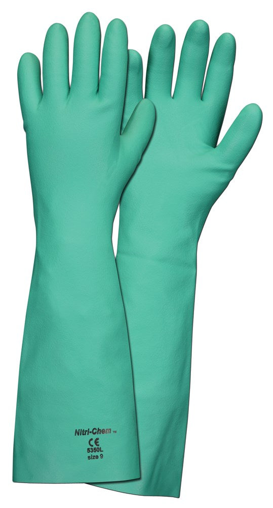 MCR Safety 5350L Nitri-Chem™ Unlined Green Nitrile Gloves Industrial Grade Extra-Long 18 Inches in Length 22 mil Thickness (1 DZ)