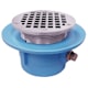 Jones Stephens D67038 3" No Hub Code Blue Slab Drain with 7" Pan and 6" Chrome Plated Round Strainer - Height 4" - 5-3/8"