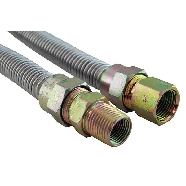 Jones Stephens G71048 5/8" OD (1/2" ID) X 36" Long, 3/4" Female Pipe Thread X 1/2" Male Pipe Thread, Uncoated Corrugated Stainless Steel Gas Connector