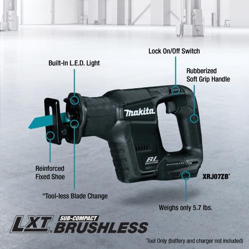 Makita XRJ07ZB 18V LXT® Lithium‘Ion Sub‘Compact Brushless Cordless Recipro Saw, Tool Only