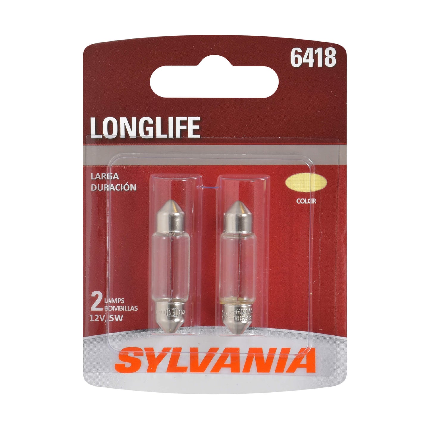 Sylvania Automotive 34533 Sylvania 6418 Long Life Mini Bulb, 2 Pack