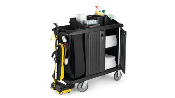 Rubbermaid FG619200BLA EXECUTIVE COMPACT HOUSEKEEPING CART WITH DOORS TRADITIONAL, BLACK