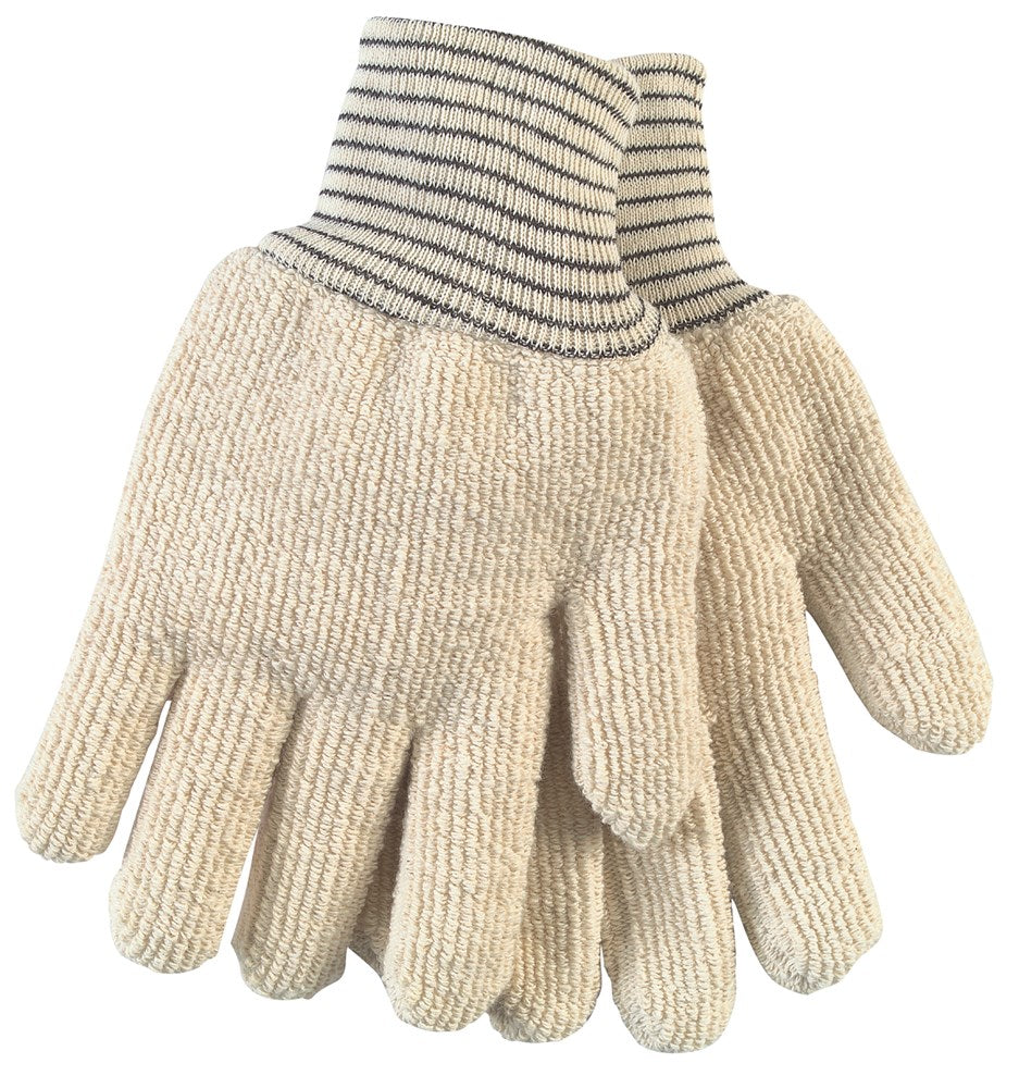 MCR Safety 9433XL Hotline Terrycloth Work Gloves 32-Ounce Extra-Heavyweight Loop-Out Seamless and Reversible Heat-Resistant Gloves Black Striped Knit Wrist (1 DZ)