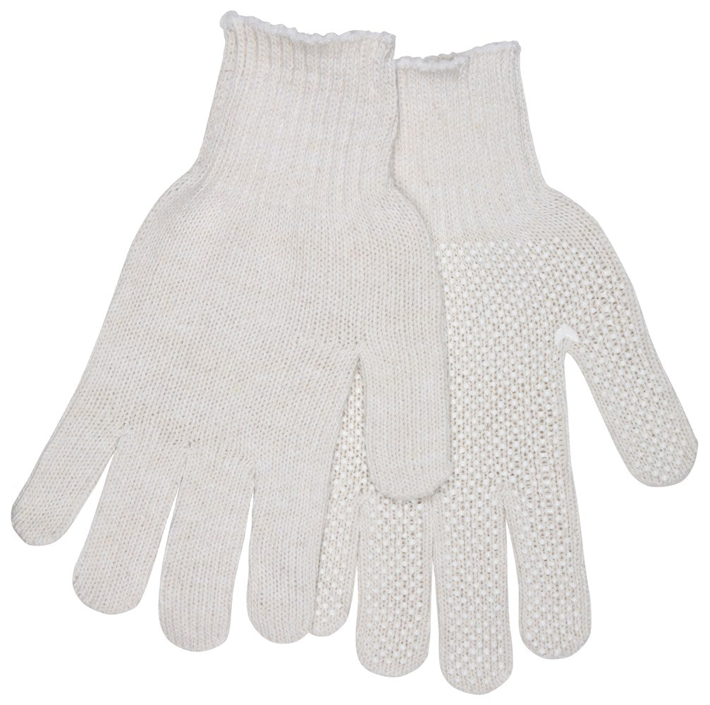 MCR Safety 9650SW Cotton String Knit Work Gloves 7 Gauge Regular Weight White String Knit Cotton Polyester Blended Fabric White PVC Dotted One Side (1 DZ)