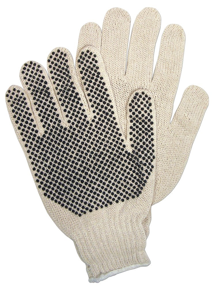 MCR Safety 9650XSM Cotton String Knit Work Gloves 7 Gauge Regular Weight String Knit Natural 70% Cotton 30% Polyester Black PVC Dotted One Side (1 DZ)