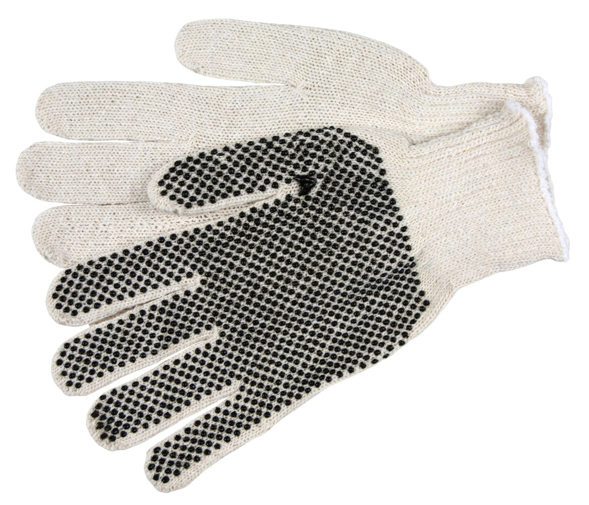 MCR Safety 9657SM Cotton String Knit Work Gloves 7 Gauge Economy Weight String Knit Natural 70% Cotton 30% Polyester Black PVC Dotted One Side (1 DZ)