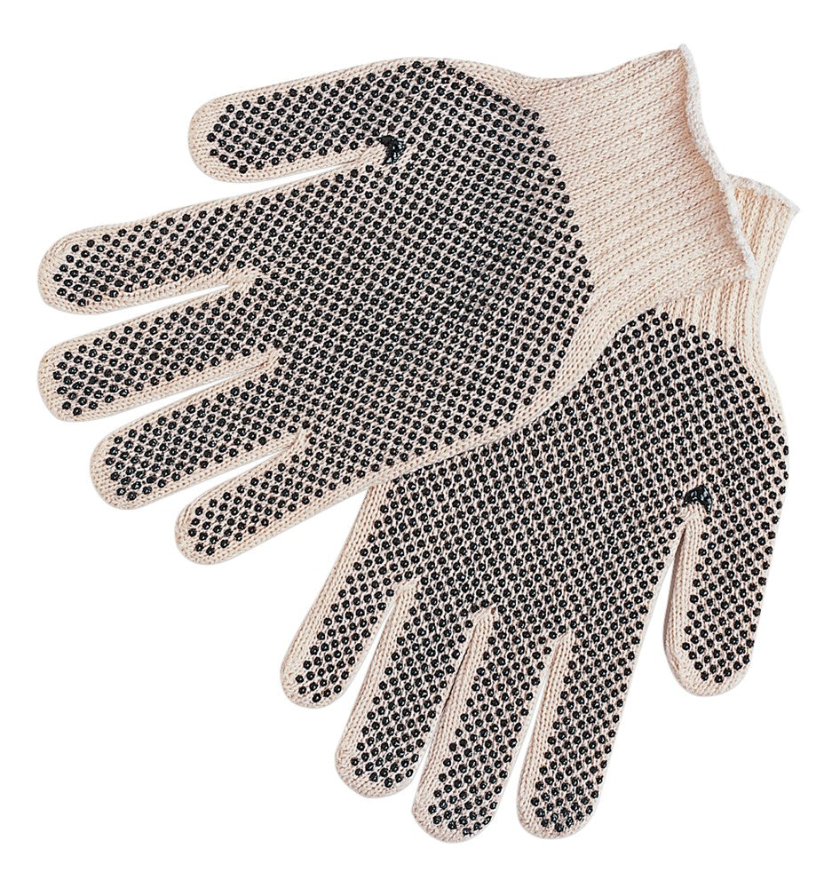 MCR Safety 9660XLM Cotton String Knit Work Gloves 7 Gauge Regular Weight String Knit Natural 70% Cotton 30% Polyester Fabric Black PVC Dotted on Both Sides (1 DZ)