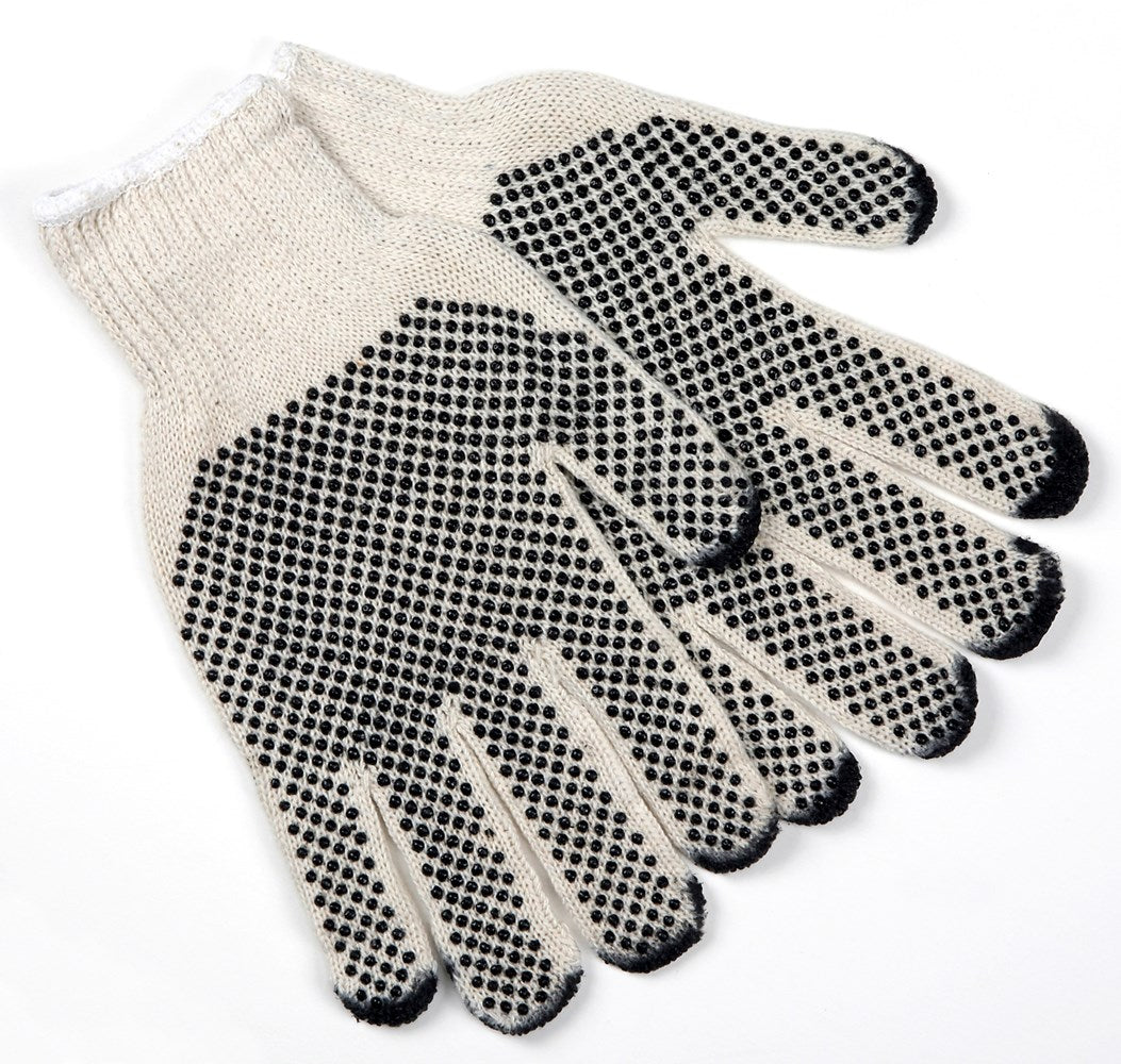 MCR Safety 9667S Cotton String Knit Work Gloves 7 Gauge Regular Weight String Knit 60% Cotton 40% Polyester Fabric Black PVC Dotted Both Side PVC on Fingertips (1 DZ)