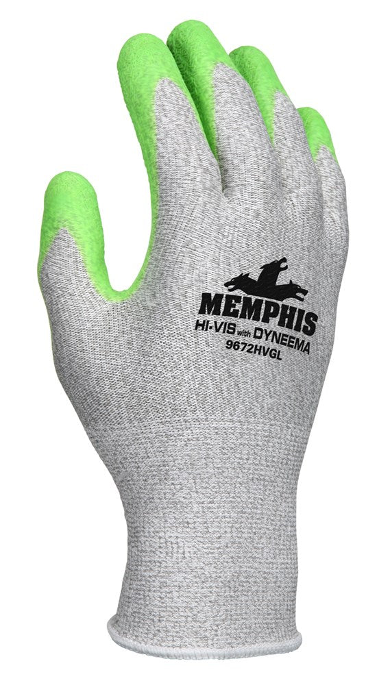 MCR Safety 9672HVGM MCR Safety Cut Pro® 13-Gauge Dyneema® Diamond Technology Shell Cut Resistant Work Gloves Hi-Vis Green Latex Coated Palm and Fingertips (1 Pair)