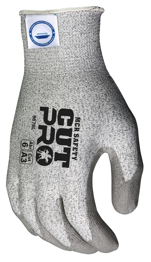 MCR Safety 9676S MCR Safety Cut Pro® 13-Gauge Dyneema® Diamond Technology Shell Cut Resistant Work Gloves Polyurethane (PU) Coated Palm and Fingertips (1 DZ)